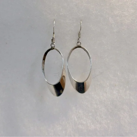 Vintage Sterling Silver Oval Drop Earrings 925 - Picture 12 of 15